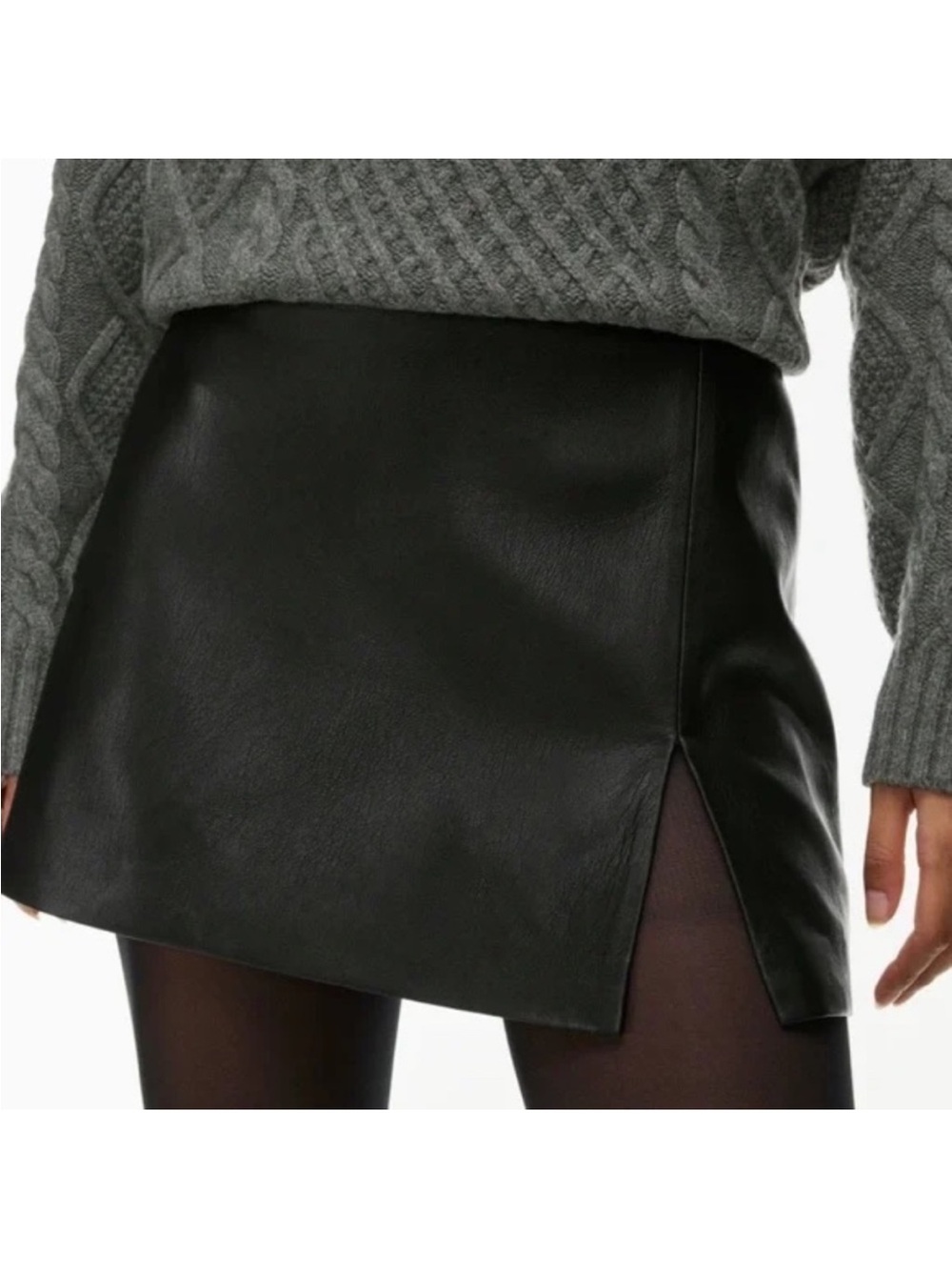 Sunday Best Black Faux Leather Mini Skirt Size 6 Side Slit Chic Worn Once